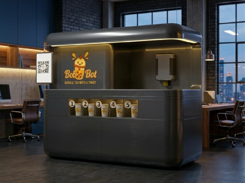 AI-powered robotic vending machine concept designed for automated beverage service
